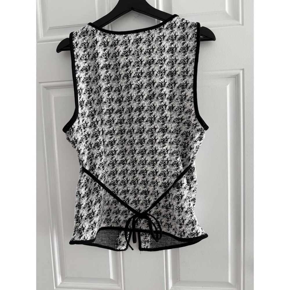 Shein Houndstooth Tweed Vest Black White Pearl Button Sleeveless Knit Top Large - Picture 2 of 4